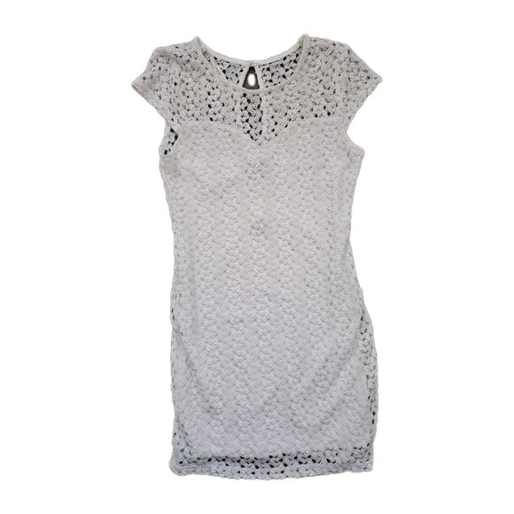 NWT Forever 21 Bodycon Dress Women's Sz Medium White Crochet Overlay Sleeveless - Picture 1 of 9